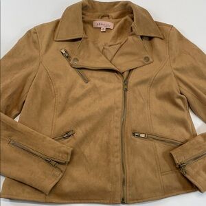 Philosophy Faux Suede Moto Jacket Women Medium Camel Tan